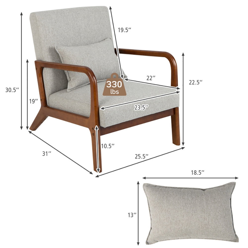 Finihen Accent Armchair, Modern Accent Chair with Rubber Wood Frame and Lumbar Pillow, for Living Room, Bedroom, Gray Finihen Accent Armchair, Modern Accent Chair with Rubber Wood Frame and Lumbar Pillow, for Living Room, Bedroom, Gray