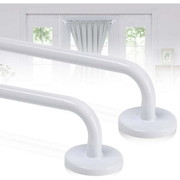 Sparklane -2 Pack Magnetic Curtain Rod for Metal Doors,French Door Magnetic Curtain Rods Adjustable from 18 to 30 Inch,3/8 Inch Diameter, Magnet Cafe Curtains Rod,No Tool and Easy Installation,White