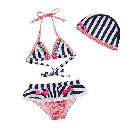 

StylesILove Baby Toddler Girls Lovely Tie Bikini Swimsuit and Hat 3pcs Set Beach Bathing Suit Swimwear