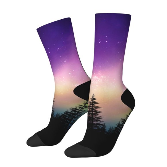 Saiise Northern Lights Print Unisex Crew Socks, Casual and Athletic Socks, Breathable Running Socks for Adults
