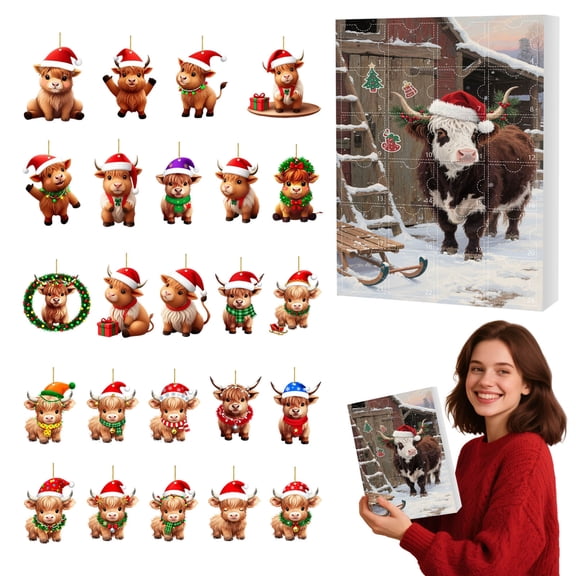 Highland Cow Advent Cale-ndar 2025 K-ids Toy - Holiday Countdown Playset Highland Cow for B-oys & G-irls - 24 Buildable Surprises - Gift Idea for Christmas Christmas Gifts for Teens,A