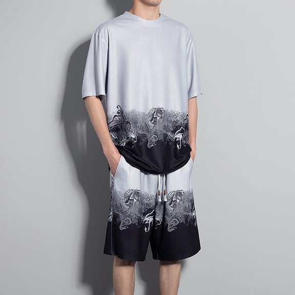 Vedolay summer sets men 2 piece Mens Short Sets 2 Piece Outfits Summer Stars Stripe Patriotic T Shirts and Shorts Set,Gray M