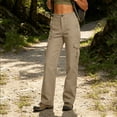 thumbnail image 6 of Women's Mid-Rise Loose Fit Cargo Boot Pants with Side Pockets Utility Pants for Casual Hiking Outdoor Activities Beige XL(XL), 6 of 6