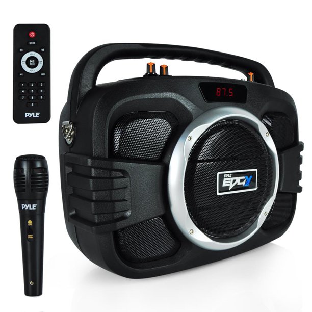 Compact BT BoomBox Microphone & Speaker System, Builtin Battery, Recording Function, MP3/USB/FM