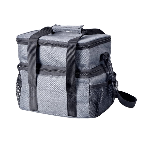 Insulated Lunch Box for Men Women, Double Layer Leak-Proof Lunch Bag with Adjustable Strap for Adult, Ideal for Work, Picnic, Travel - Gray