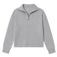 thumbnail image 7 of AherBiu Sweater Tops for Women 1/4 Zip up Lapel V Neck Ribble Knitted Long Sleeve Loose Shirt Blouse Pullover, 7 of 7