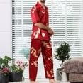 thumbnail image 3 of SWSMCLT Men's Lounge Long Pj Set Satin Pajama Set 2 Piece Pajamas Summer Short Sleeve Button Silky Casual Burgundy Medium, 3 of 4