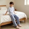 thumbnail image 4 of Cethrio Boys' Pajama Sets Short Sleeve, Knitted 2 Piece Summer Casual Boys' Sleepwear Blue Size 8, 4 of 5