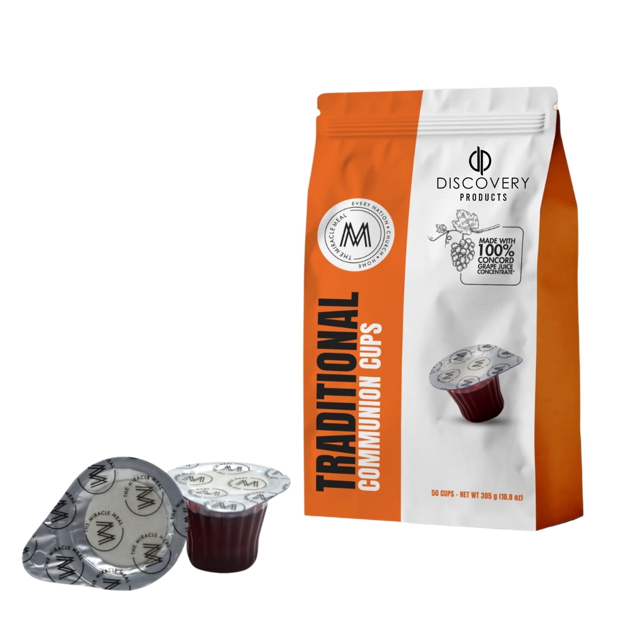 Discovery Products Travel Pack - Pre-Filled Traditional Communion Cup - Bag of 50 with Wafer and 100% Concord Grape Juice