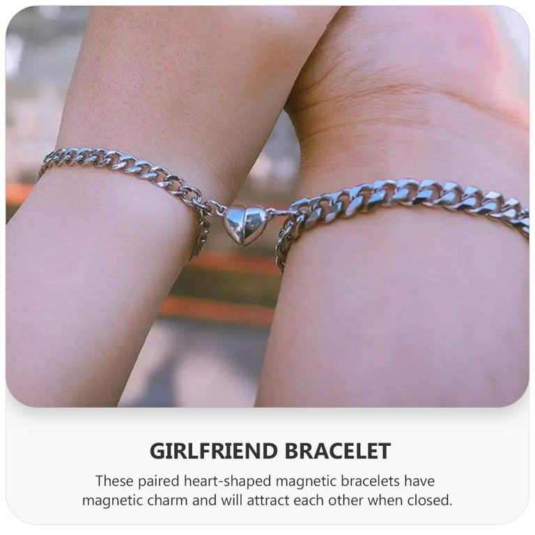 Jiaroswwei 2Pcs Couple Bracelets Magnetic Heart Men Women Bright Luster  Delicate Matching Lover Bracelets Jewelry Gifts 