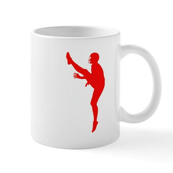 CafePress - Red Football Punter Silhouette Mugs - 11 oz Ceramic Mug - Novelty Coffee Tea Cup