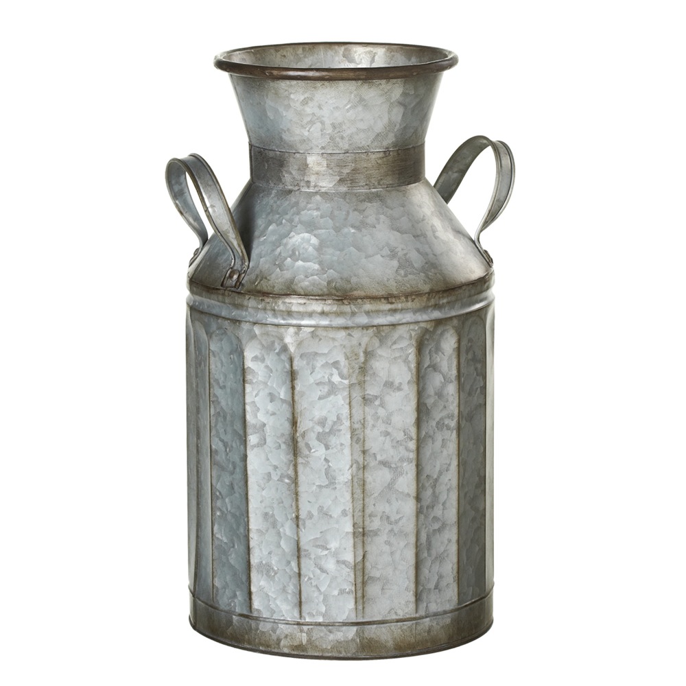 Set of 2 Grey Galvanized Metal Decorative Vintage Milk Pail with Handle
