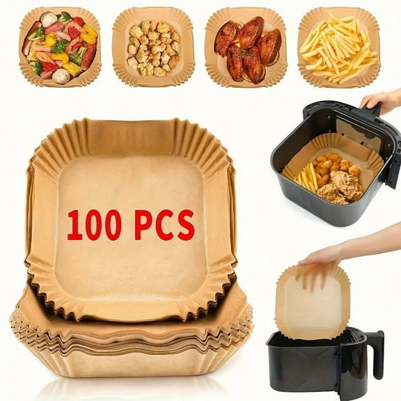 Disposable Air Fryer Paper Liners: 100Pcs 9 In Large Square Non Stick Parchment, Air Fryer Basket Liner for 8Qt - 12Qt Airfryer