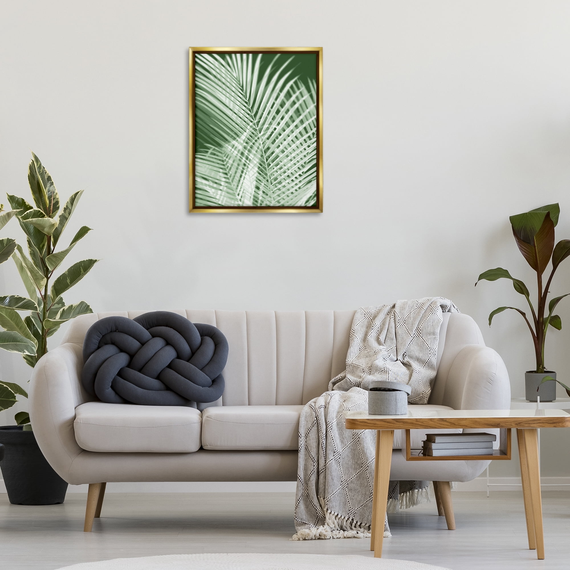 Stupell Industries Green Palm Leaves Botanical & Floral Painting Gold Floater Framed Art Print Wall Art, 25 x 31