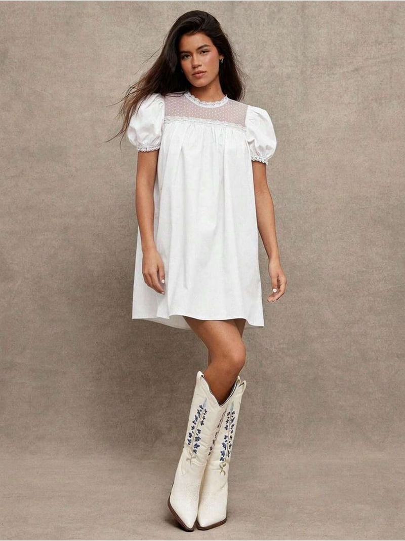 babydoll dress crochet AE Sunchaser Babydoll Crochet Mini Dress Women's Vanity Peach M