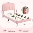 thumbnail image 2 of Velvet forrado tamaño individual marco de cama con estante de libros cabecero - rosa, heavy-duty steel support legs, fácil montaje, noise-free, mattress foundation, 2 of 8