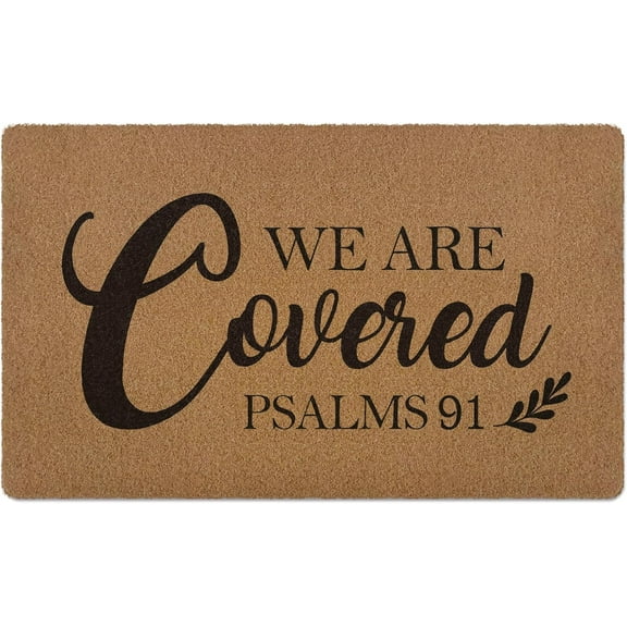 Christian Door Mat, We are Covered Psalm 91 Doormat, Bible Verse Welcome Front Door Mat Indoor Outdoor Entrance, Scripture Artificial Coir Doormats Rugs for Patio Entry Home Decor, 24x16in
