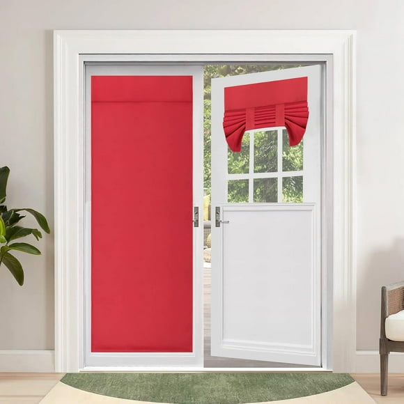 shiyou-Blackout French Door Curtains, Privacy Thermal Insulated Tie up Glass Shades, Easy to Install Tricia Window Drapes, Front Door Curtain, W26 x L68 inch, Christmas Red, 1 Panel