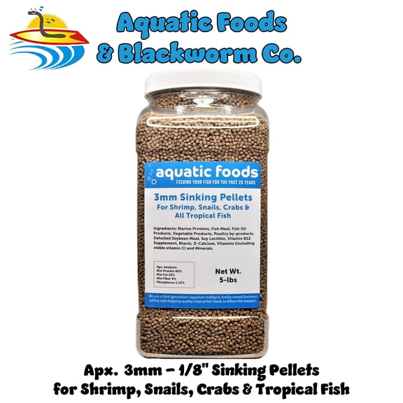 40% Protein 3mm Sinking Pellets for Axolotl, Shrimp, Snails, Crabs, Catfish, Plecos for All Tropical Fish. Pellets by Zeigler…5-lb Lg Jar