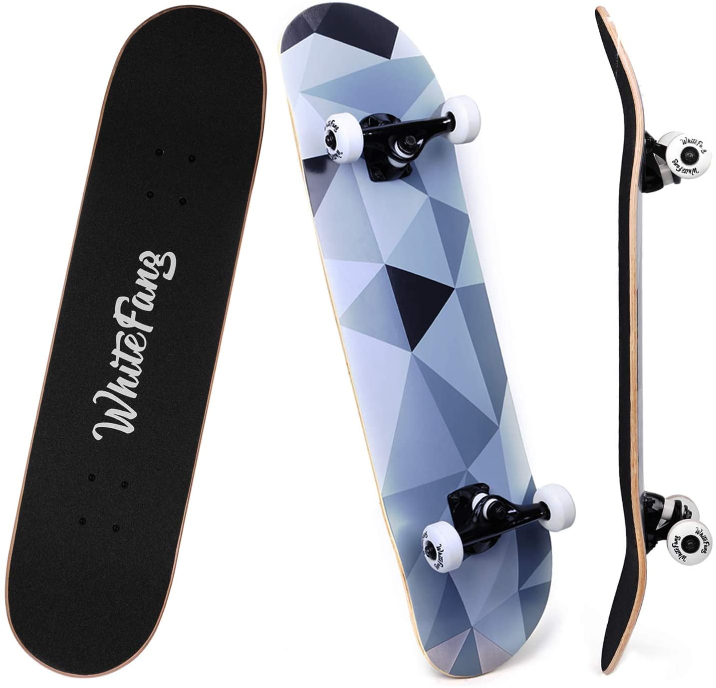 31" x 8" Skateboard Adult Kids Skateboard,Beginners Double Kick Maple Gift Black 