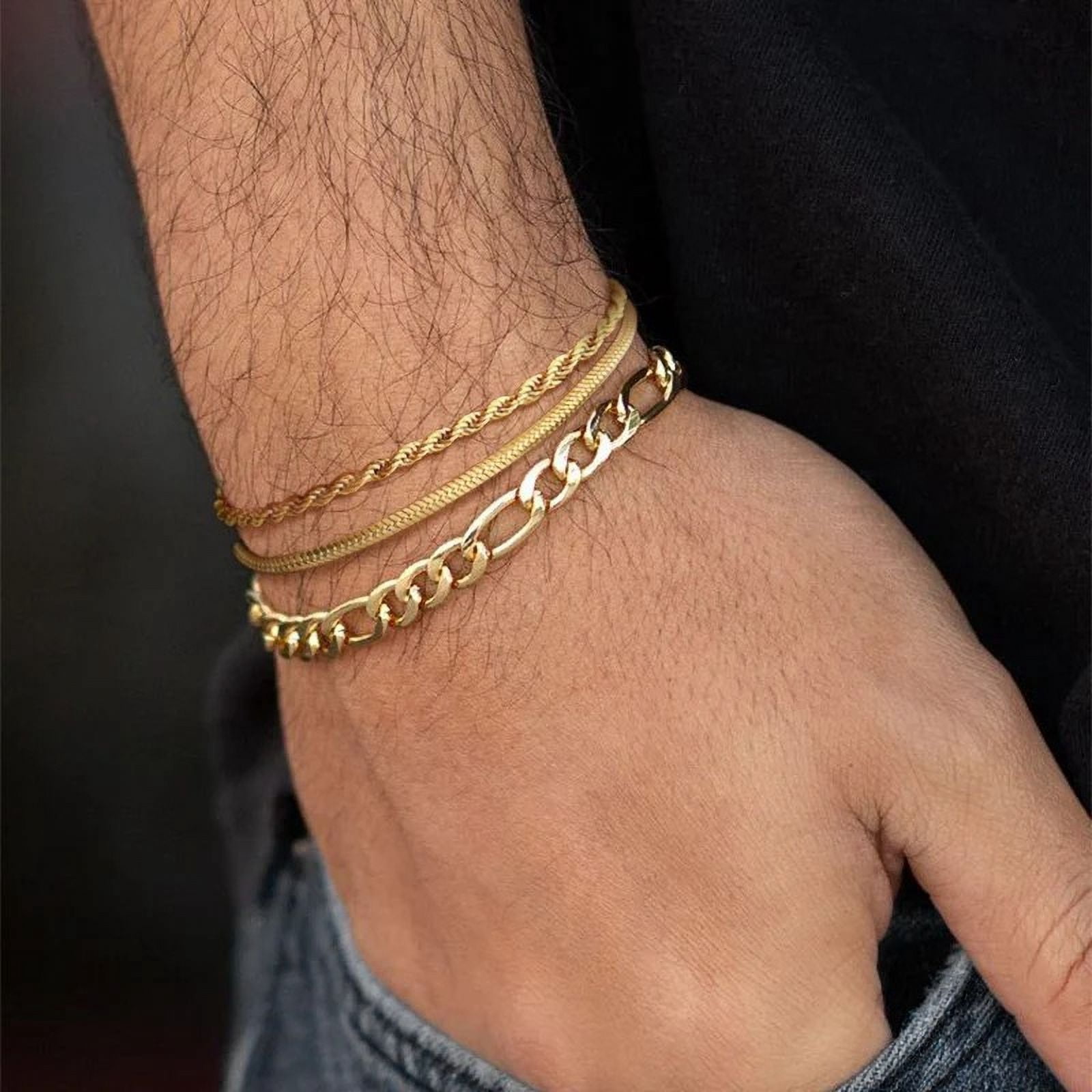 Men's Square Snake Chain Bracelets,Waterproof 14K Yellow Gold Link Wristband,Basic Casual Birthday Gifts Jewelry