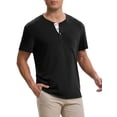 thumbnail image 4 of Camisetas Henley para hombres INSPIRE CHIC, casuales de verano, de manga corta, con botones, básicas, talla XL, negras, 4 of 6
