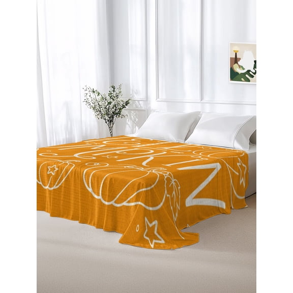 California King Size Flat Sheet Only,Hello Pumpkin Autumn Plant Soft Top Bed Sheets Breathable Bedding Sheet Thanksgiving Orange Theme Microfiber Hotel Luxury Top Sheets
