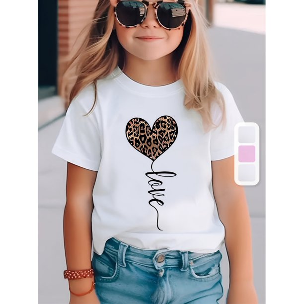 Creative LOVE Letter & Heart Print T-shirt Girls Casual Pullover Tops Summer