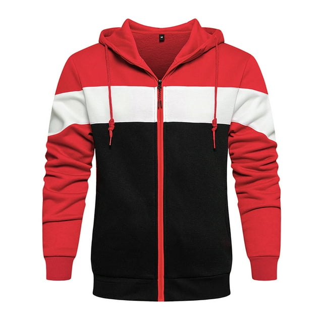Sweat à Capuche d'Hiver pour Hommes avec Fermeture Éclair Color Block pour Usage Quotidien Décontracté Blouse Épaisse en Polyester Adaptée pour Superposition Saisonnière