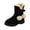 Black, variant on Krdevn Girls Mid‑Calf Snow Boots, Bow & Pom‑pom Decor, Faux Suede Upper, Side Zipper, Plush Lined Warm Non‑Slip Winter Boots,Brown