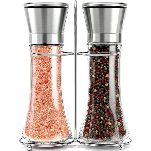 Salt & Pepper Grinder Set - Stainless Steel Manual Mills, Peppercorns & Rock Salt Sold Separately, Refillable Adjustable Coarseness