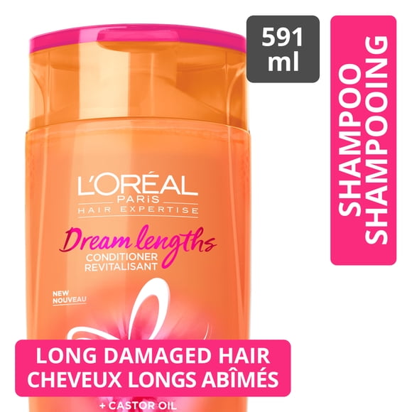 L'Oréal Paris Hair Expertise Dream Lengths Split End Sealing Shampoo, With Castor Oil and Vegetal Keratin for Long, Damaged Hair, 375ml