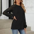 thumbnail image 5 of Fznquz Lace Womens Tshirt Dressy Long Sleeve Black Blouses Crew Neck Pleated Work Womens Tops M, 5 of 5