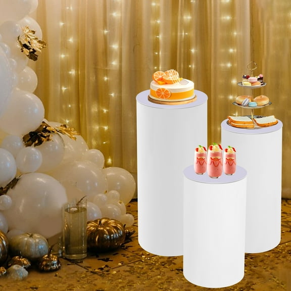 White Cylinder Pedestal Display Stand Set of 3 – Strong, Durable, and Elegant for Wedding Cakes, Decorations, and Store Displays