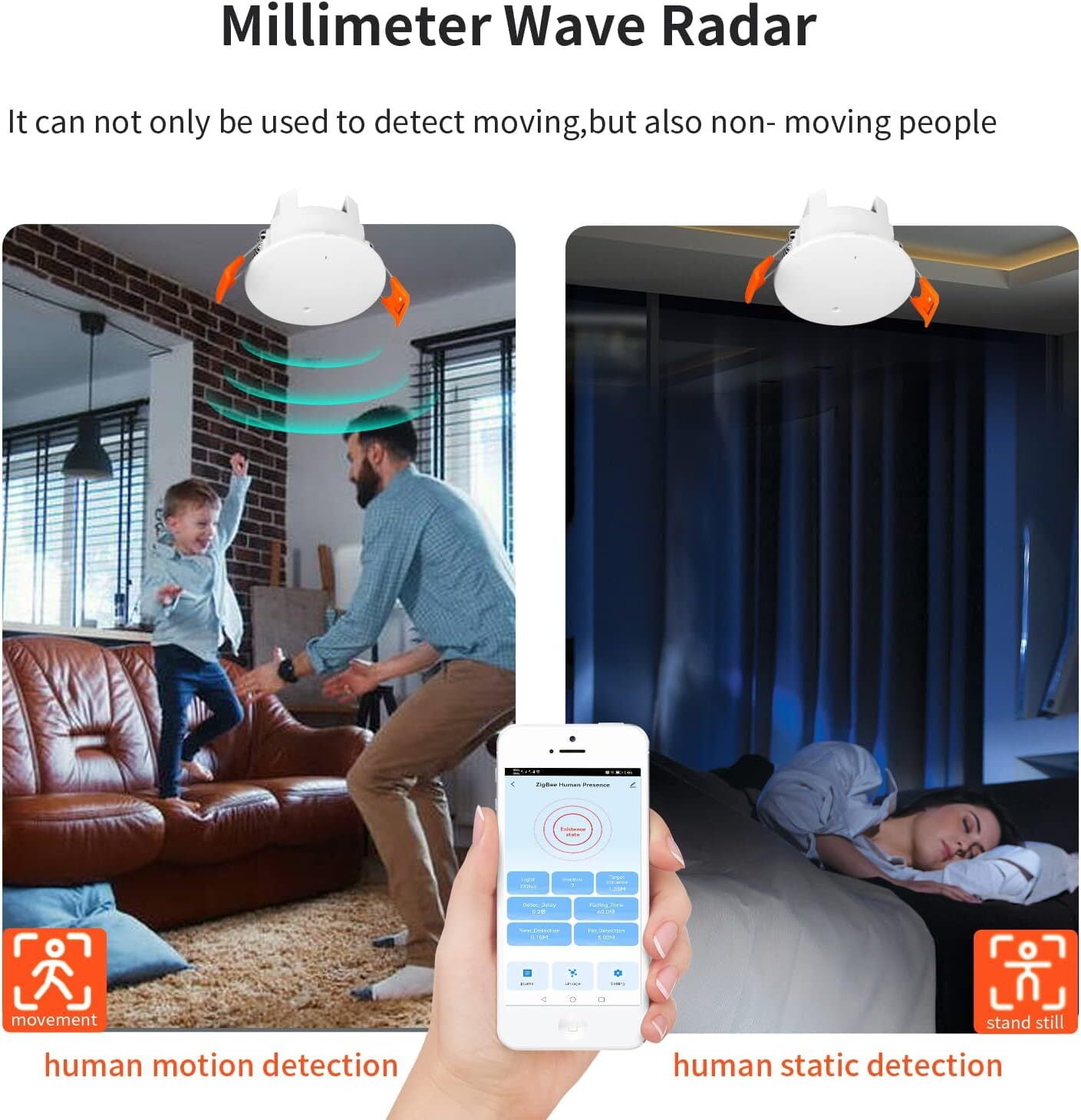Smart Human Presence Detector,Zigbee Millimeter Wave Radar Detection Sensor,Sensing Human Movement and Static Presence