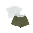 thumbnail image 2 of Boys-White Linen Shirt- Olive Shorts Set-Boy's Clothing Store-Toddler Boy Set, 2 of 4
