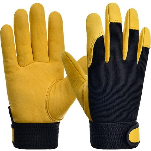 Gants de jardinage en cuir pour femmes, hommes, résistants aux épines, gants de travail de jardin pour femmes, gants de jardinage durables (jaune 1 paire, L)