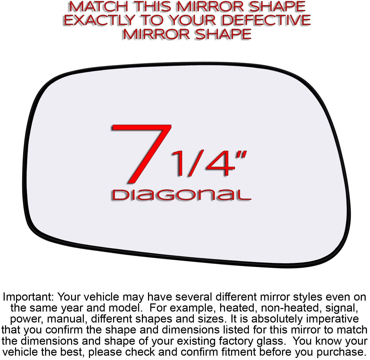 Rugged TUFF Driver Side Mirror Glass Replacement for 03-08 Toyota Corolla Matrix, 03-08 Toyota Pontiac Vibe (Non-Heat)