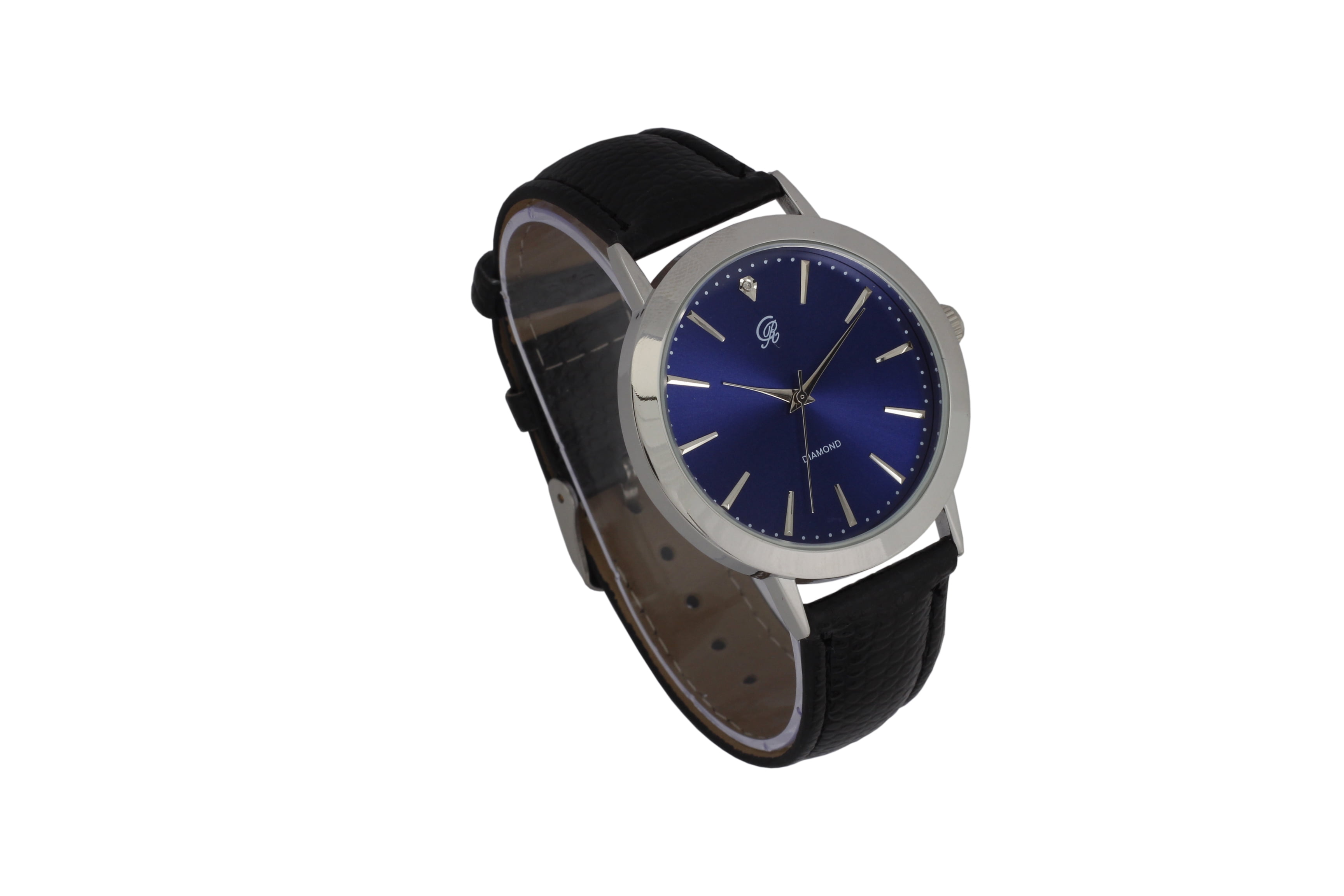 Charles Raymond Genuine Real Diamond at 12 o'clock Elegant and Classy Mens Wristwatch for all Occasions - Easy Reader Simplistic Slashes at every hour - Handsomely Stunning