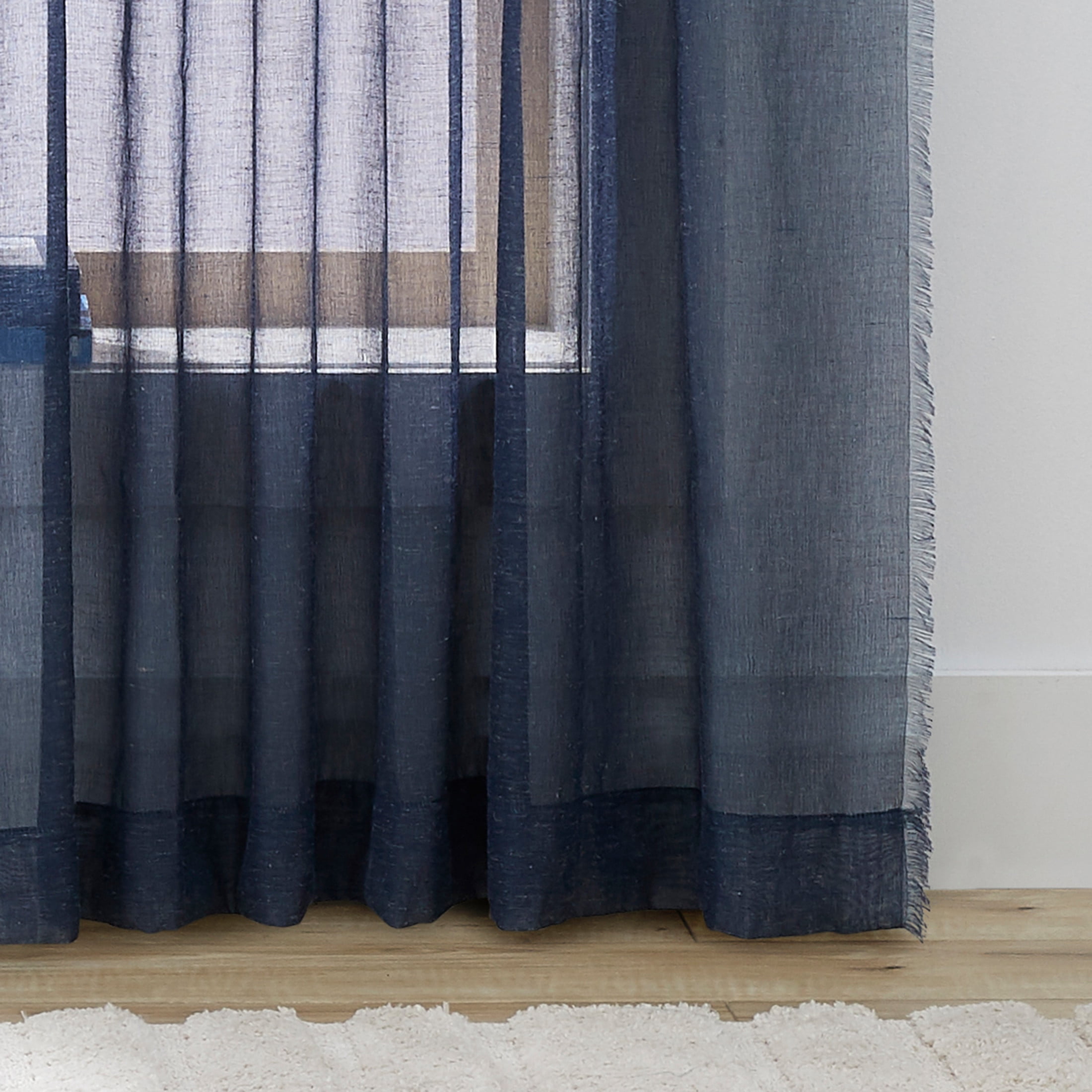 Better Homes & Gardens Solid Fringe Rod Pocket Curtain, Single Panel, Washed Indigo, 50 in W x 84 in L
