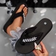 thumbnail image 2 of Wo-Fusoul Slippers for Women, Fashionable Casual Outerwear, Versatile Plus Size, Solid Color Rhinestone Embellished, Round Toe Open Toe Flat Slide Sandals, 2 of 9