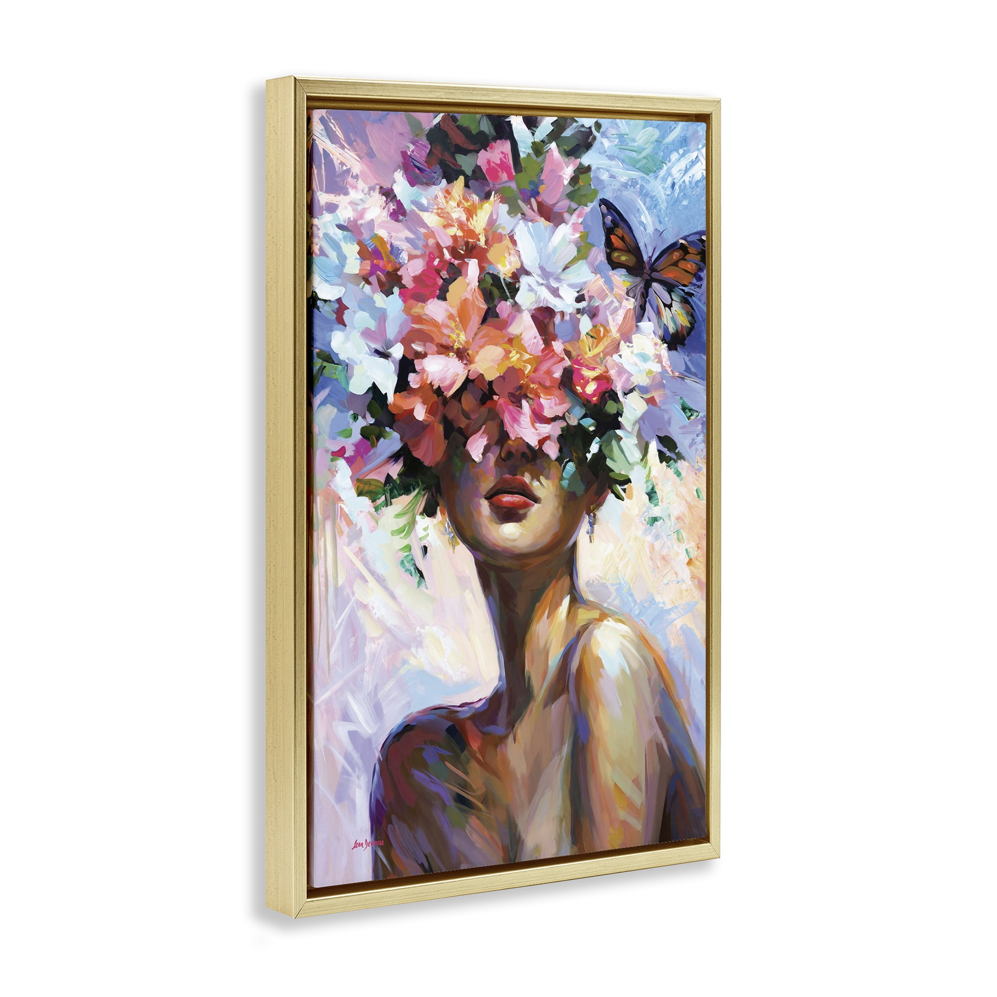 Stupell Industries Surrounded By Florals Plants & Flowers Painting Gold Floater Framed Canvas Art Print Wall Art, 21 x 31