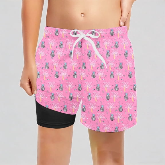 REDARER Boys UPF 50 Sun Protection Swim Trunks with Compression Liner, Fish Print Stretch Swim Shorts for Beach Pool Swimming,13-16 Years