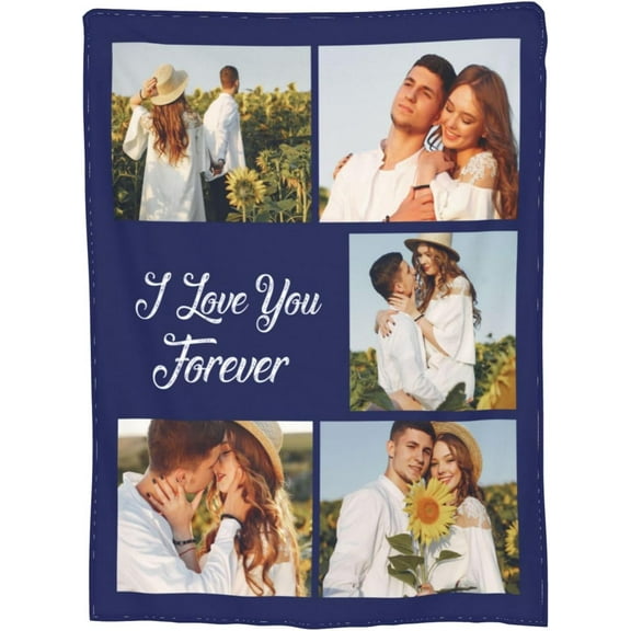 Custom Couple Blanket Gifts For Boyfriend Girlfriend, Personalized Picture Text Blanket, Custom Photo Blanket For Couples, Gifts For Husband Wife, Valentines, I Love You Gift