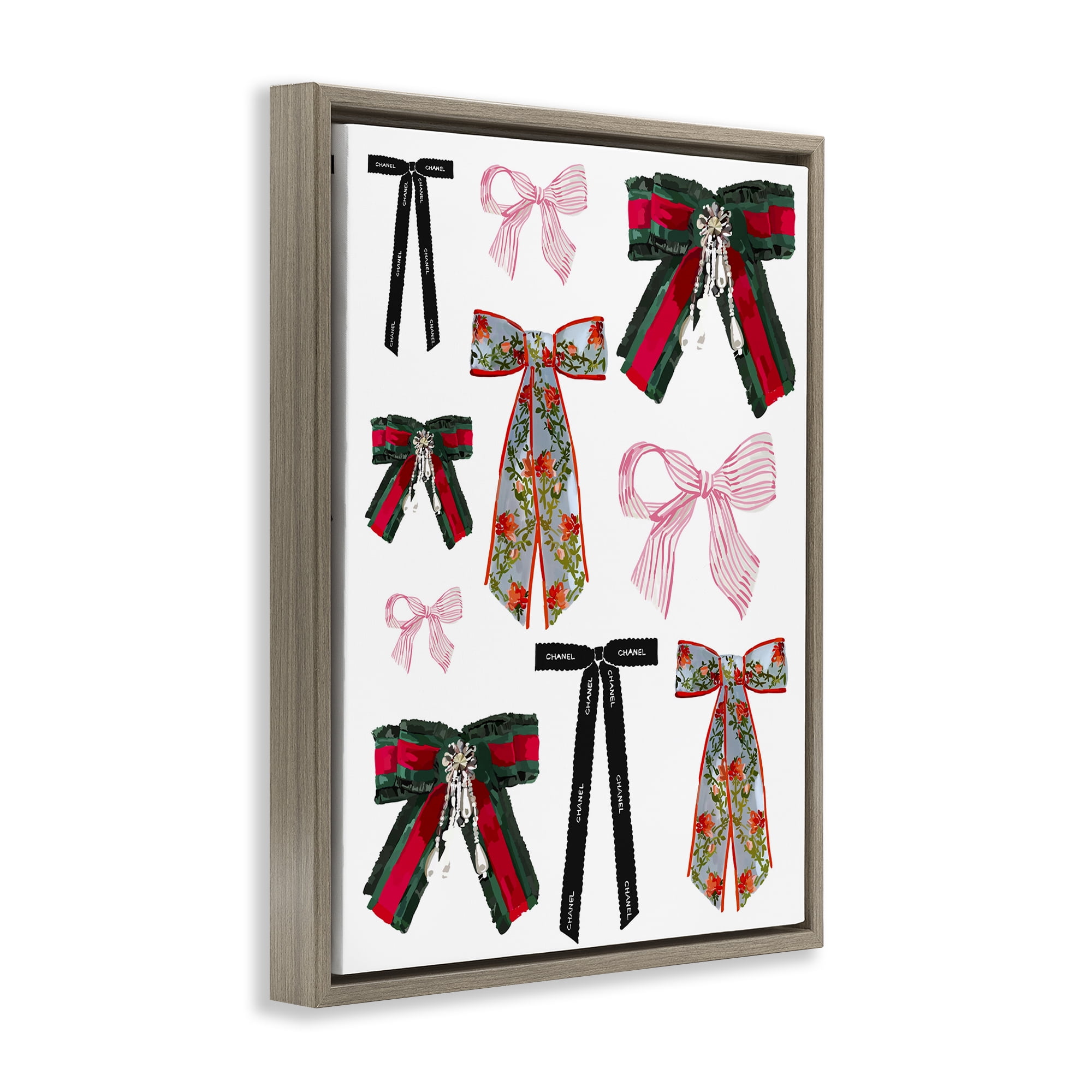 Stupell Industries Patterned Fashion Ribbons Beauty & Fashion Painting Brown Floater Framed Art Print Wall Art, 25 x 31