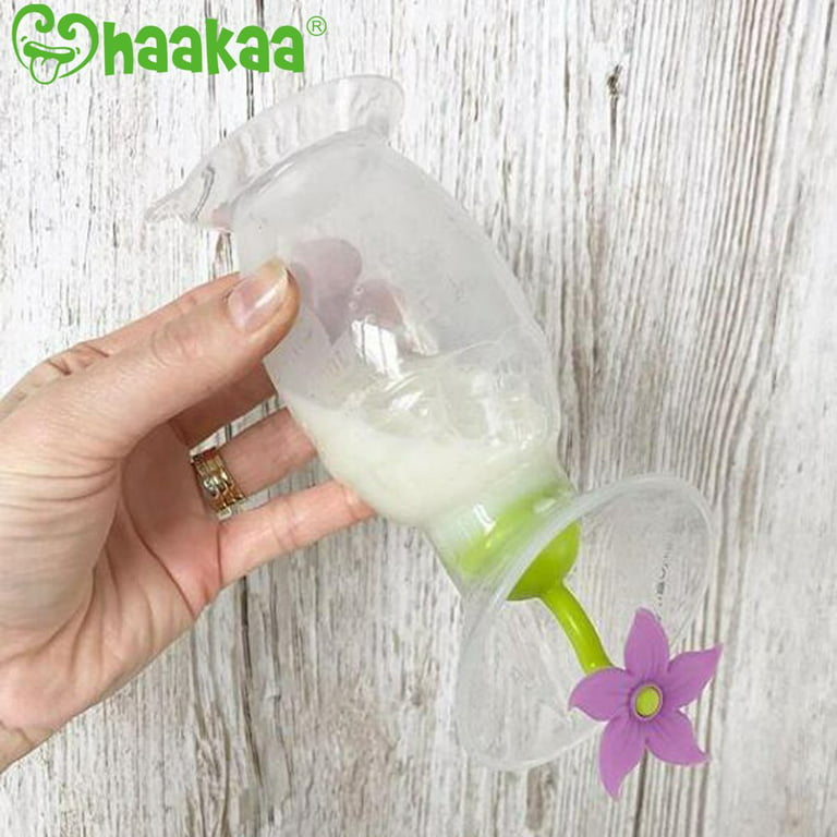 Haakaa recueil-lait silicone tire-lait 100ml avec bouchon fleur orange