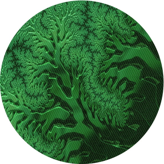 Ahgly Company Machine Washable Indoor Round Transitional Deep Emerald Green Area Rugs, 3' Round