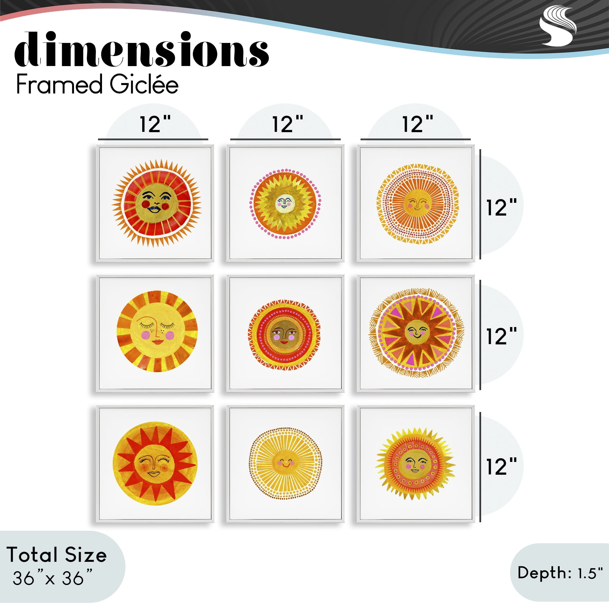 Stupell Industries Warm Boho Sun Collection 9 Piece White Framed Giclee Art Set, design by Katherine Herrell Studio