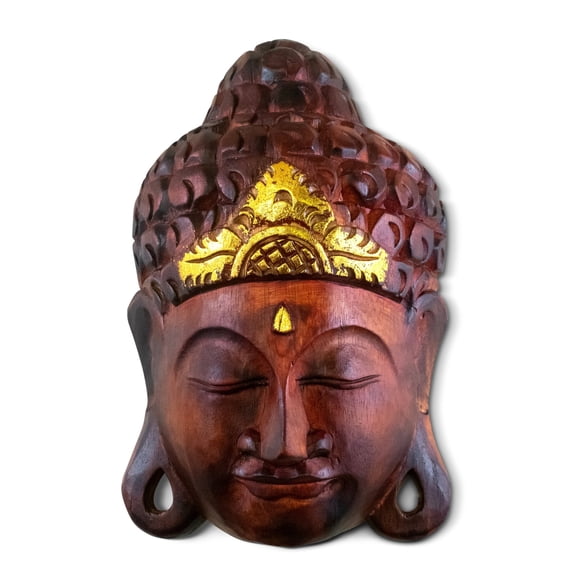Wooden Wall Mask Serene Brown Buddha Head Statue Hand Carved Sculpture Handmade Figurine Gift Home Decor Accent Handcrafted Wall Hanging Decoration