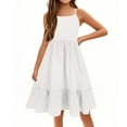 thumbnail image 3 of Lumtrix Girl's Summer Sundress Spaghetti Strap Solid Cotton Long Maxi Dress Casual Cami Dresses for 3-14 Years White 150, 3 of 4